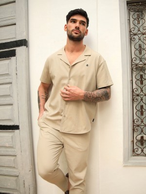 Blakely Nador Open Collared Shirt Tan | 057412-EHF